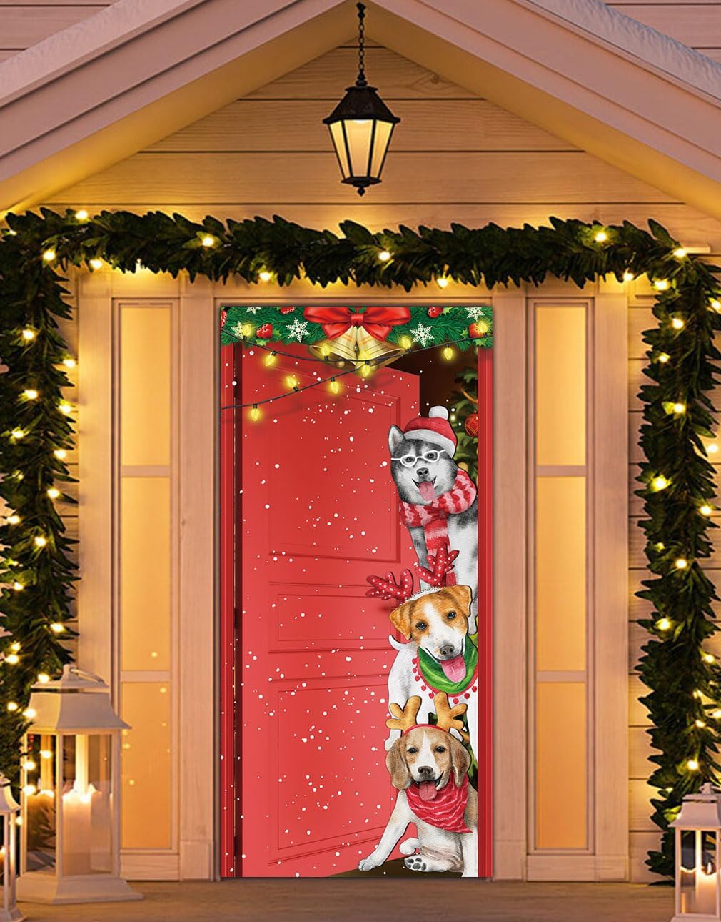 Divertida cubierta de puerta de perros de Navidad, pancarta grande de Feliz Navidad, decoración de carteles de Navidad para el hogar, tienda,
