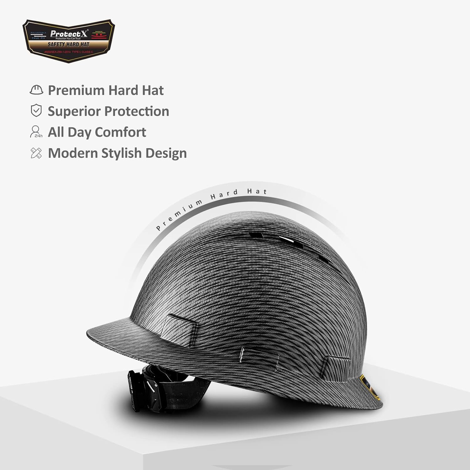 ProtectX – Casco duro de ala completa, Cascos De Construcción para mayor seguridad, suspensión de trinquete ajustable de 6 puntos, cumple con