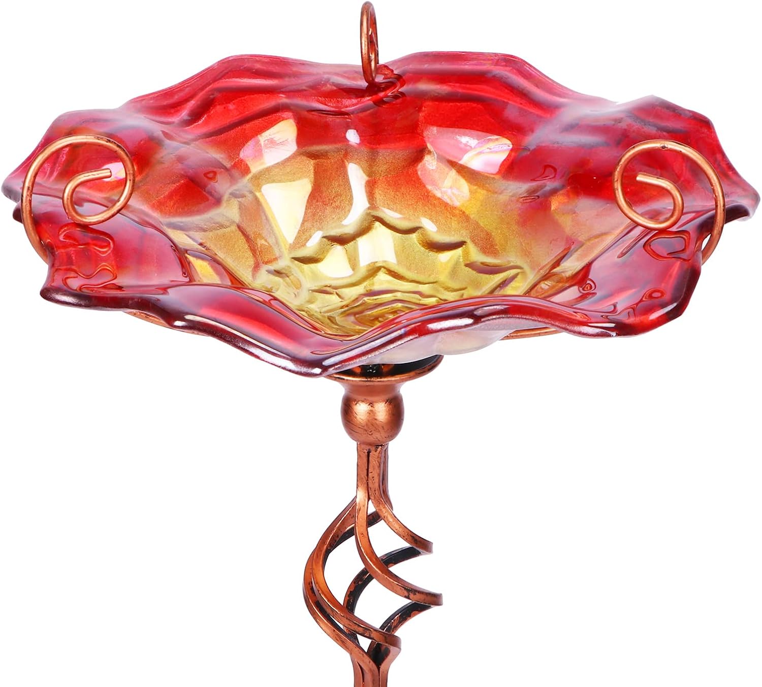 VCUTEKA Baño para pájaros, bañeras de cristal para pájaros para exteriores, comedero de pájaros con estaca de metal, decoración de jardín, 31