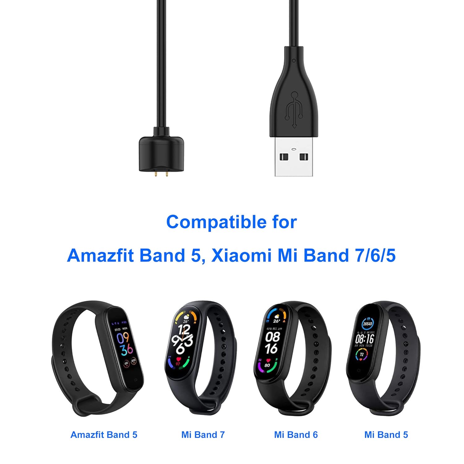 Cable cargador para Xiaomi Mi Band 765, Amazfit-Band-5 Smartwatch (1 paquete3.3 pies)