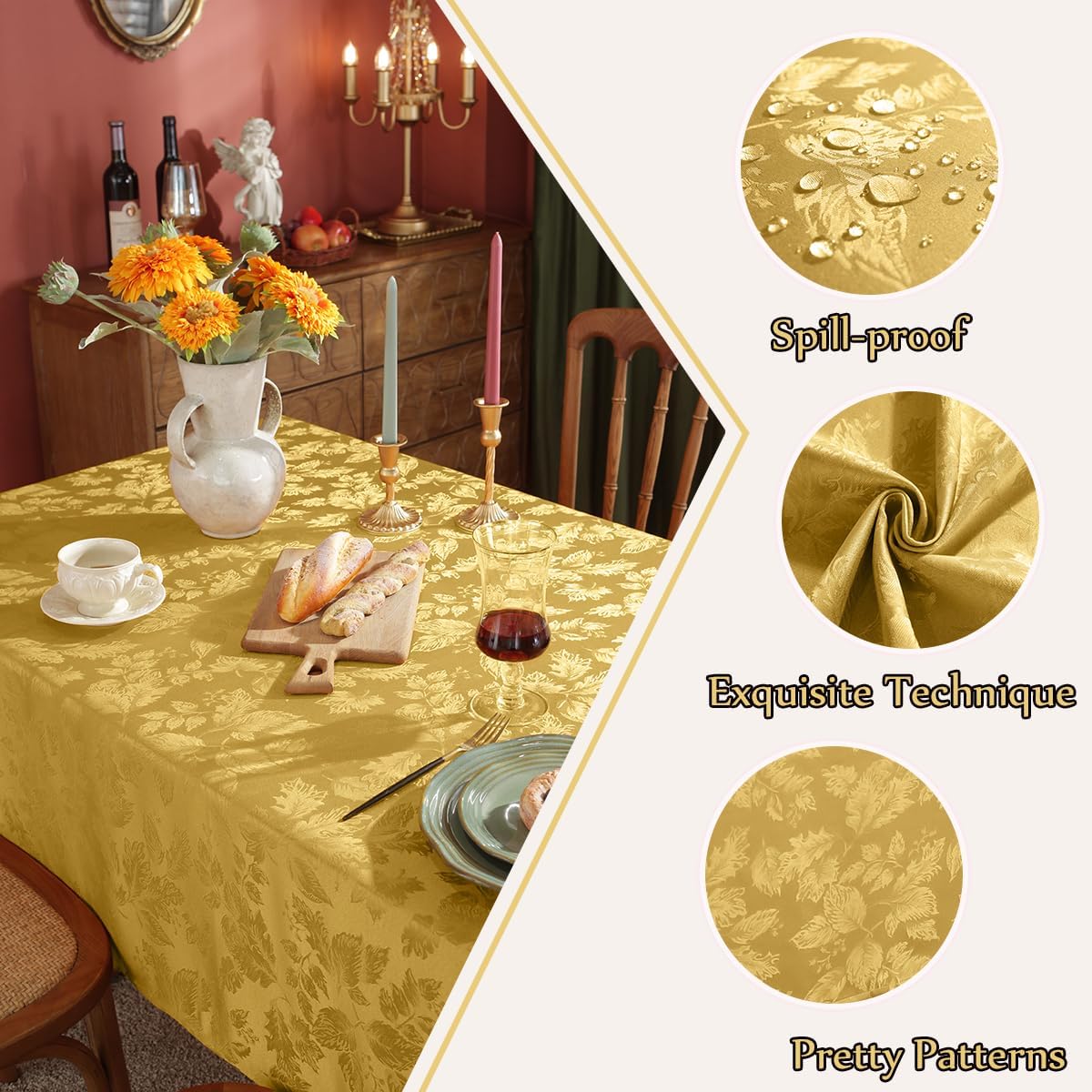 SASTYBALE Mantel rectangular de jacquard con hojas de arce a prueba de derrames, resistente a las arrugas, para otoño, cosecha, Acción de Gracias,