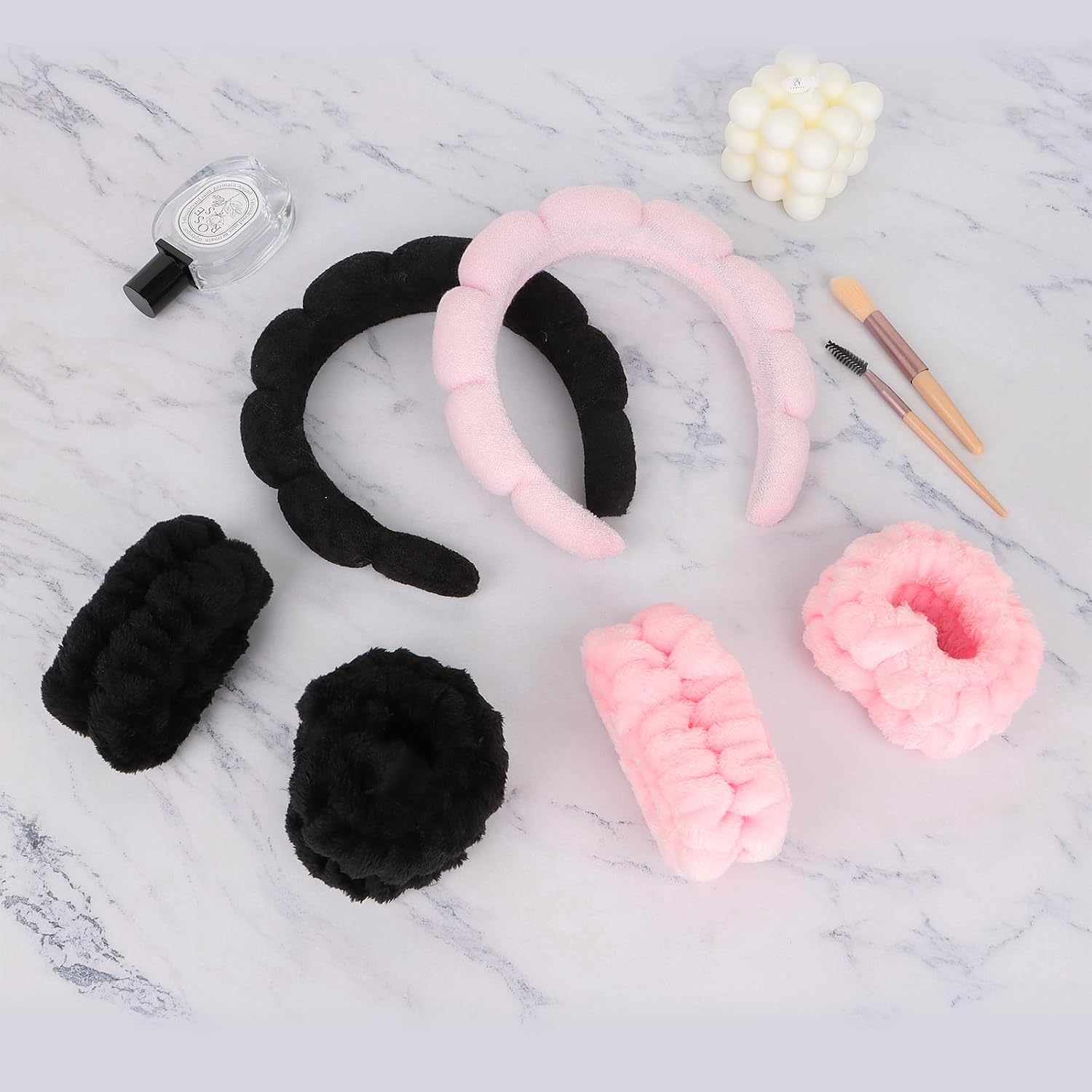 Juego de 6 diademas de spa y muñequeras, diademas para el cuidado de la piel, diadema de maquillaje, diadema de esponja para lavar la cara, diademas