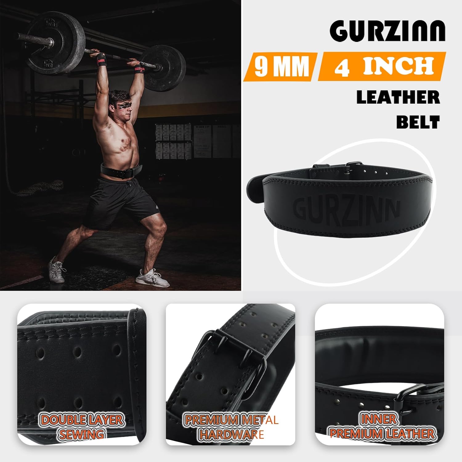 Cinturón de levantamiento de pesas de cuero de 0.354 in para mujeres y hombres con soporte lumbar acolchado de 4 pulgadas para entrenamiento de