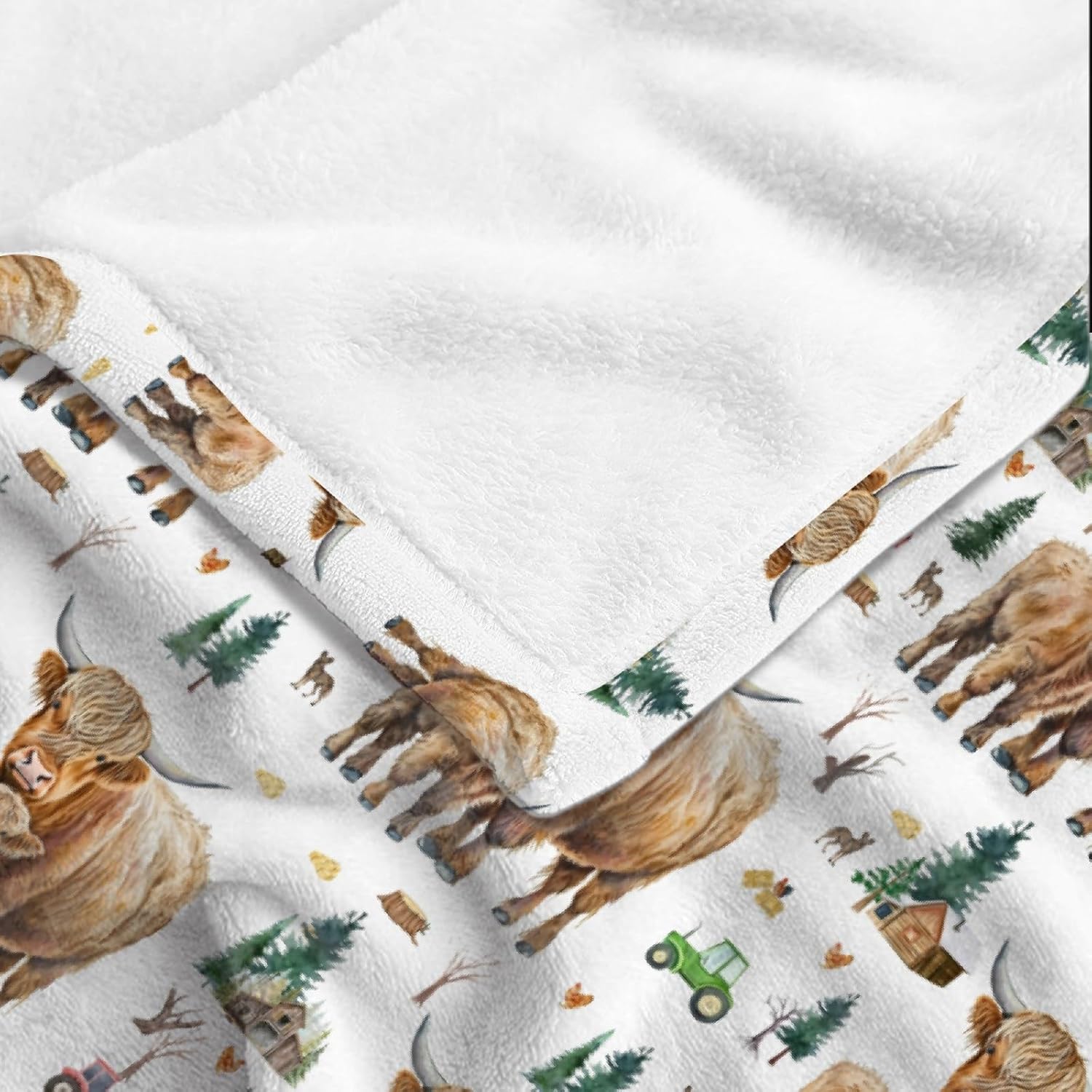 Farm Highland – Manta de regalo de franela de forro polar, ligera, suave, bonita y acogedora para cama, sofá, viajes al aire libre, 40 x 50