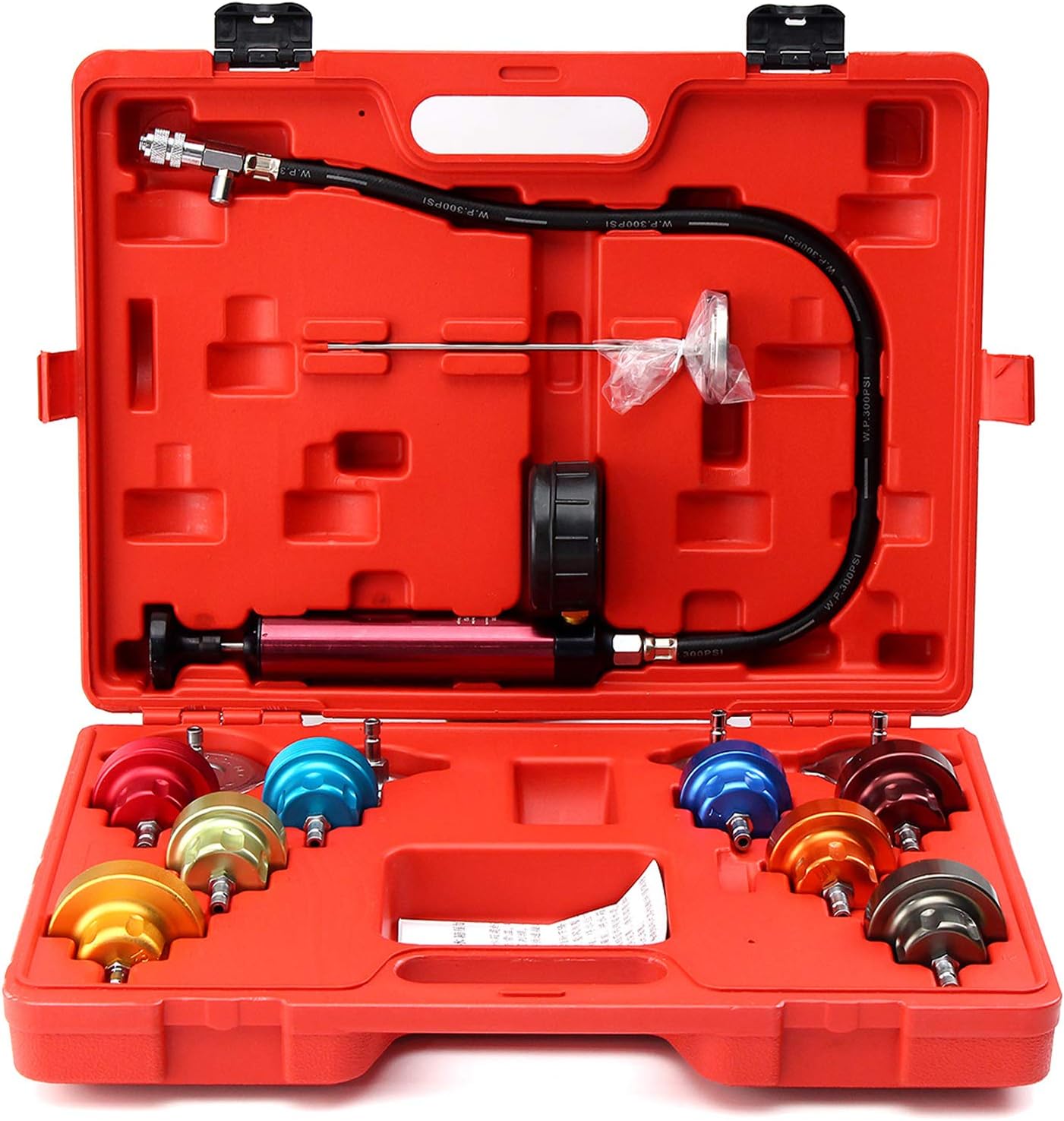 Handor Kit de herramientas de probador de presión de radiador de aluminio, sistema de enfriamiento a presión al vacío, juego de probador de presión
