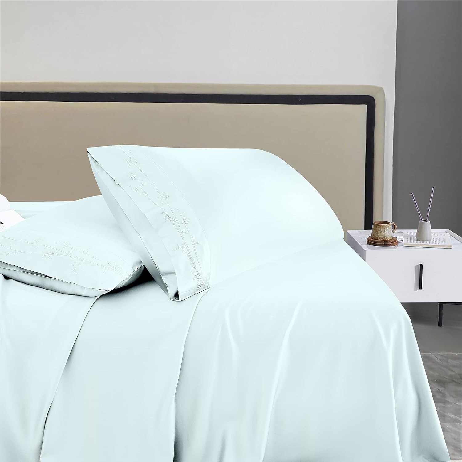 MCO Bedding Queen Bed Sheets Set – Rayon Derived from Bamboo Sheets – Cooling Breathable Bedding Set with 16″ Deep Pocket (4 Pieces, Queen, Sky Blue)