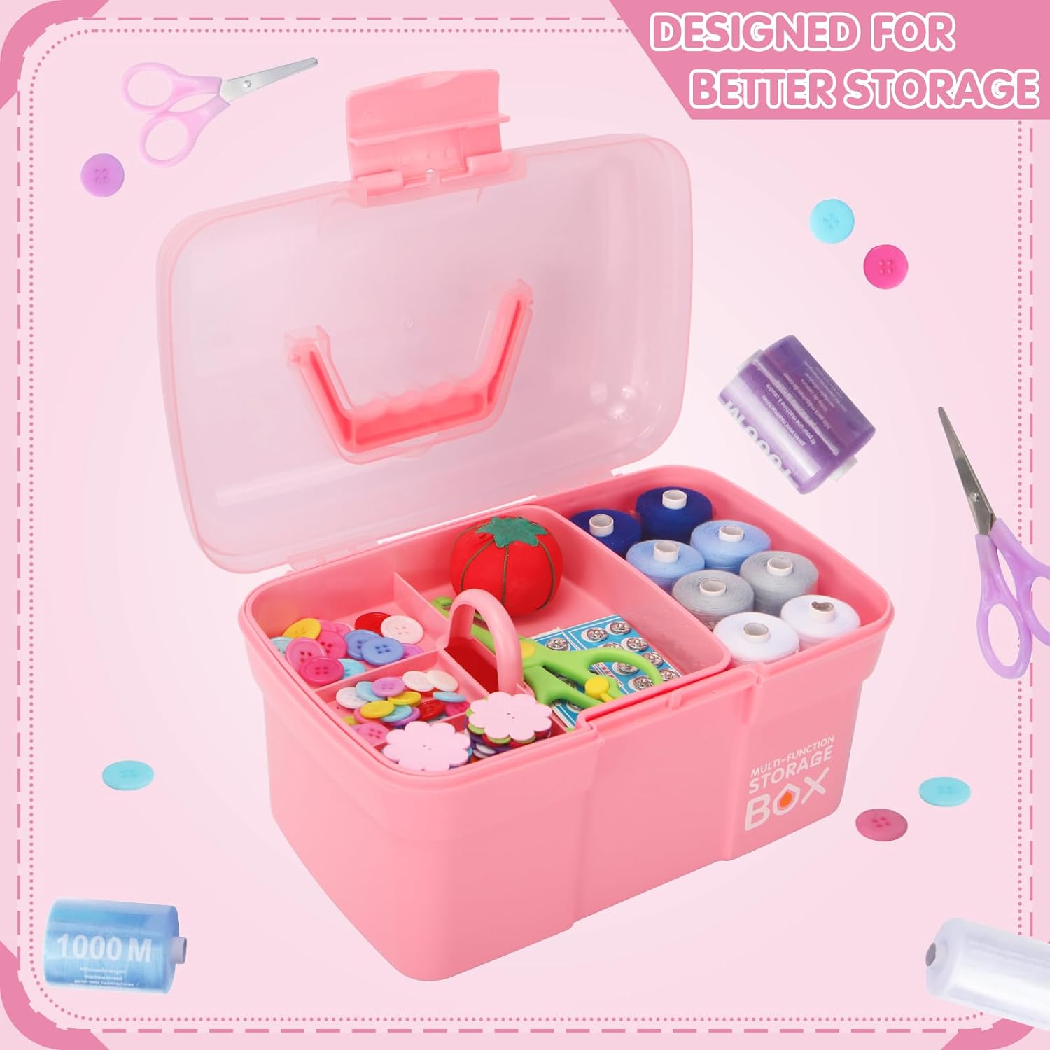 Caja organizadora multiusos de 11 pulgadas con bandeja extraíble, caja de almacenamiento pequeña de plástico con asa, organizador portátil de