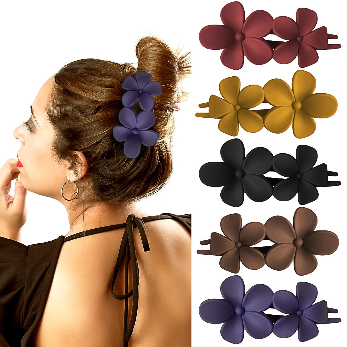5 pinzas para el pelo con flores mate, pasadores de pelo de cocodrilo para mujeres y niñas, lindas pinzas para el cabello francés, antideslizantes,