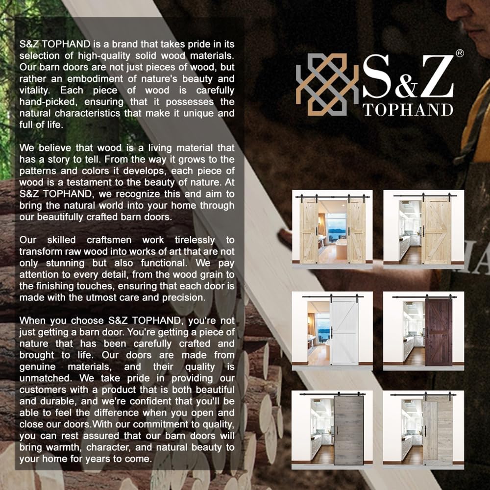 S&Z TOPHAND Puerta de granero anudada británica sin terminar de 42 pulgadas x 96 pulgadas con kit de herrajes para puerta corredera de 8 pies, doble