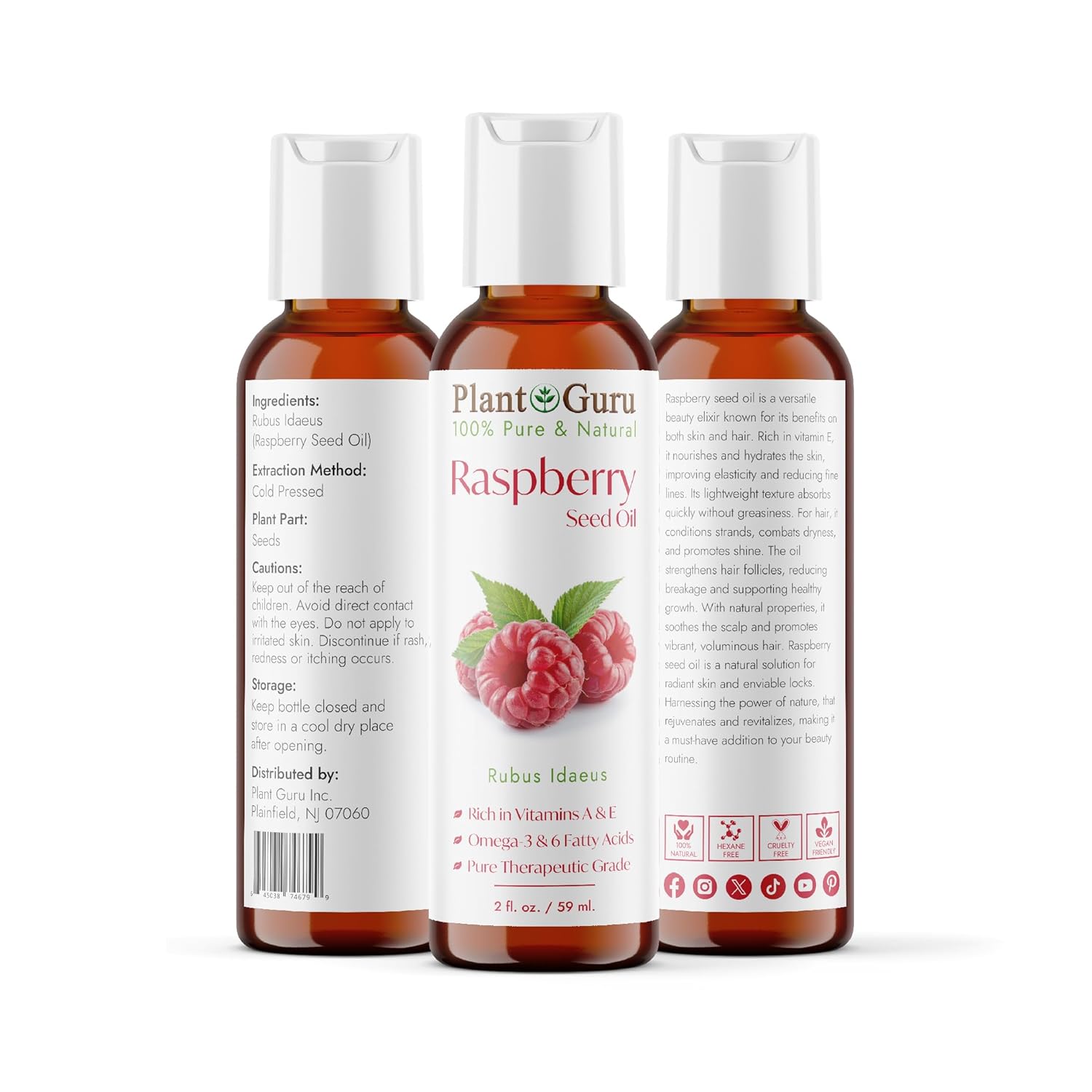Aceite de semilla de frambuesa, 2 onzas, virgen, sin refinar, prensado en frío, 100% puro natural, piel, cuerpo y cara. Ideal para la psoriasis y