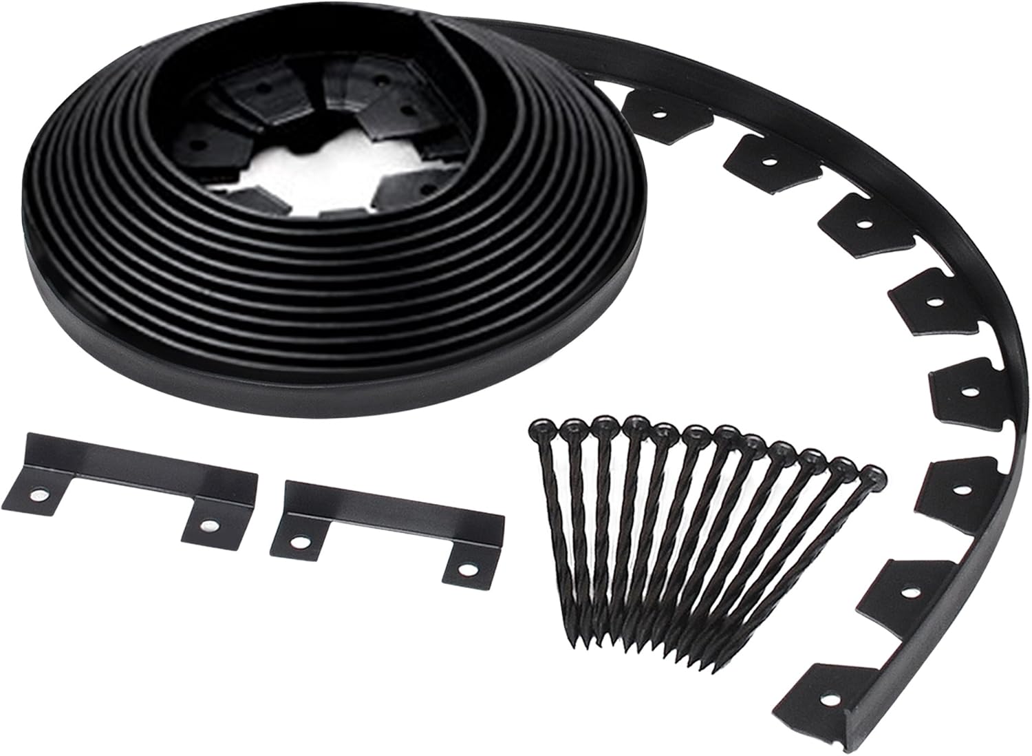 EasyFlex Borde de paisaje sin excavación con picos de anclaje, borde de jardín de plástico recto alto de 1.5 pulgadas, kit de 40 pies, negro y picos