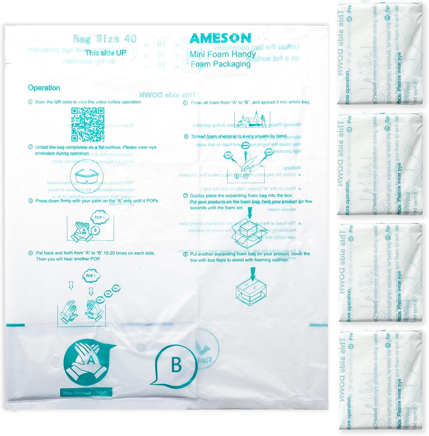 Bolsa de espuma para envío, paquete de 4 bolsas grandes de espuma expansible #40, bolsa de embalaje para embalaje (paquete de 4, 40)