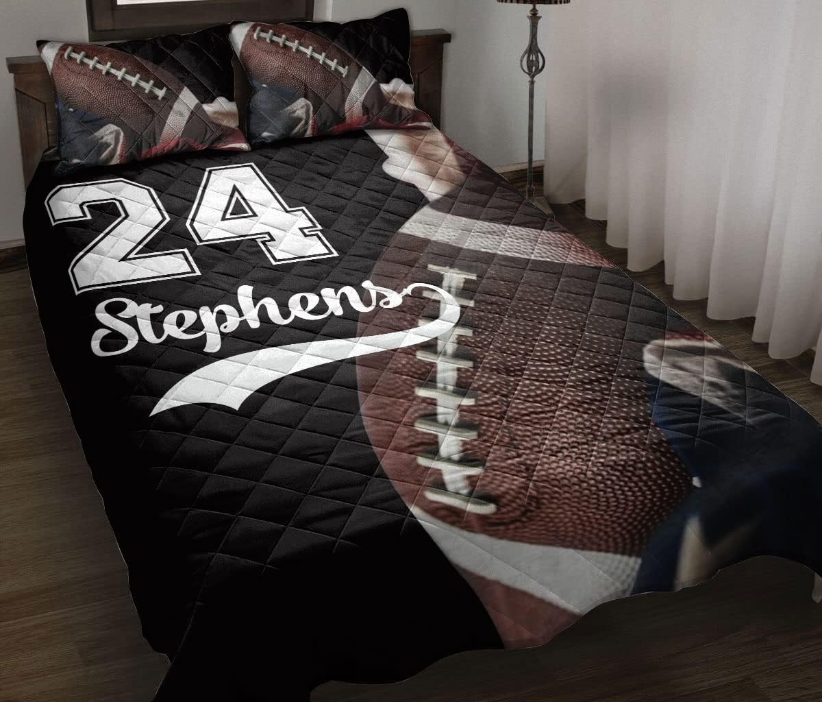 Juego de ropa de cama y fundas de almohada con diseño de pelotas de fútbol americano, con bandera de Estados Unidos, regalo para fanáticos del