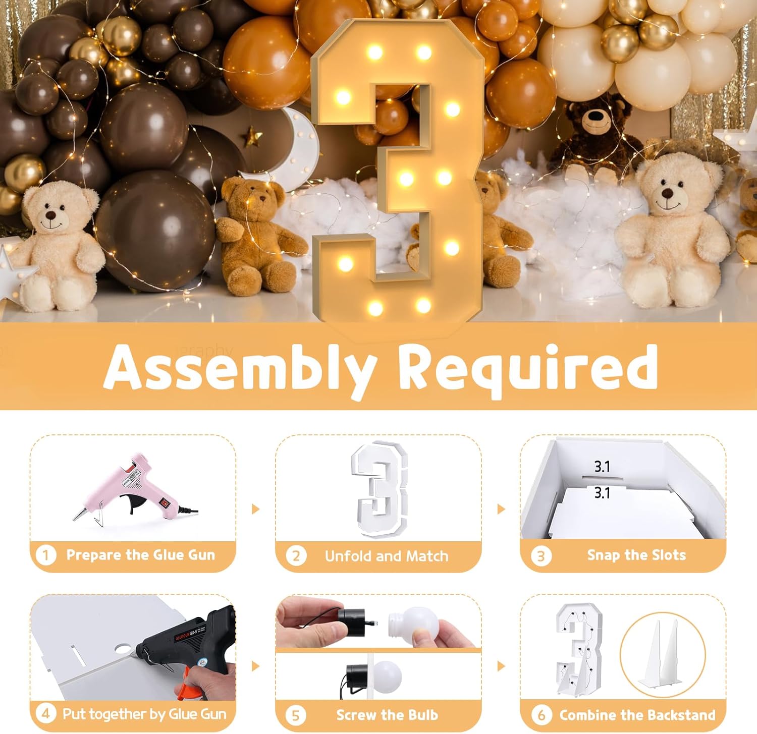 imprsv Números de marquesina de 4 pies, números iluminados para decoraciones de cumpleaños de 30 años, decoraciones de fiesta de aniversario, número