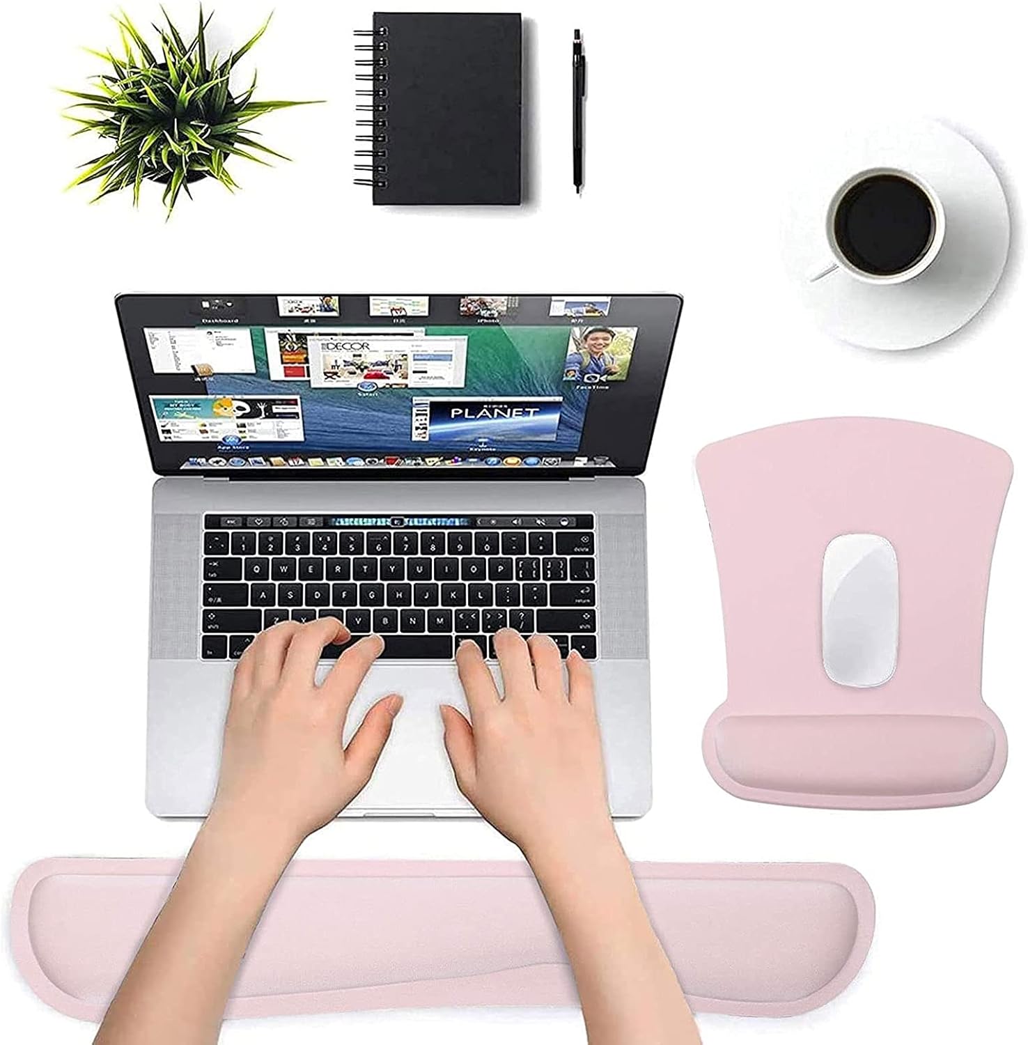 MEGREZ Alfombrilla de mouse ergonómica de espuma viscoelástica con soporte para la muñeca, alfombrilla antideslizante para teclado y mouse con