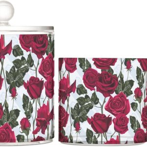 Roses Flowers Jars with Lids Plastic Jars Bathroom Containers Canister Jar Cotton Pad Holder for Dorm Room Essentials for College Students Girls Roses Flowers Jars with Lids Plastic Jars Bathroom Containers Canister Jar Cotton Pad Holder for Dorm Room Essentials for College Students Girls