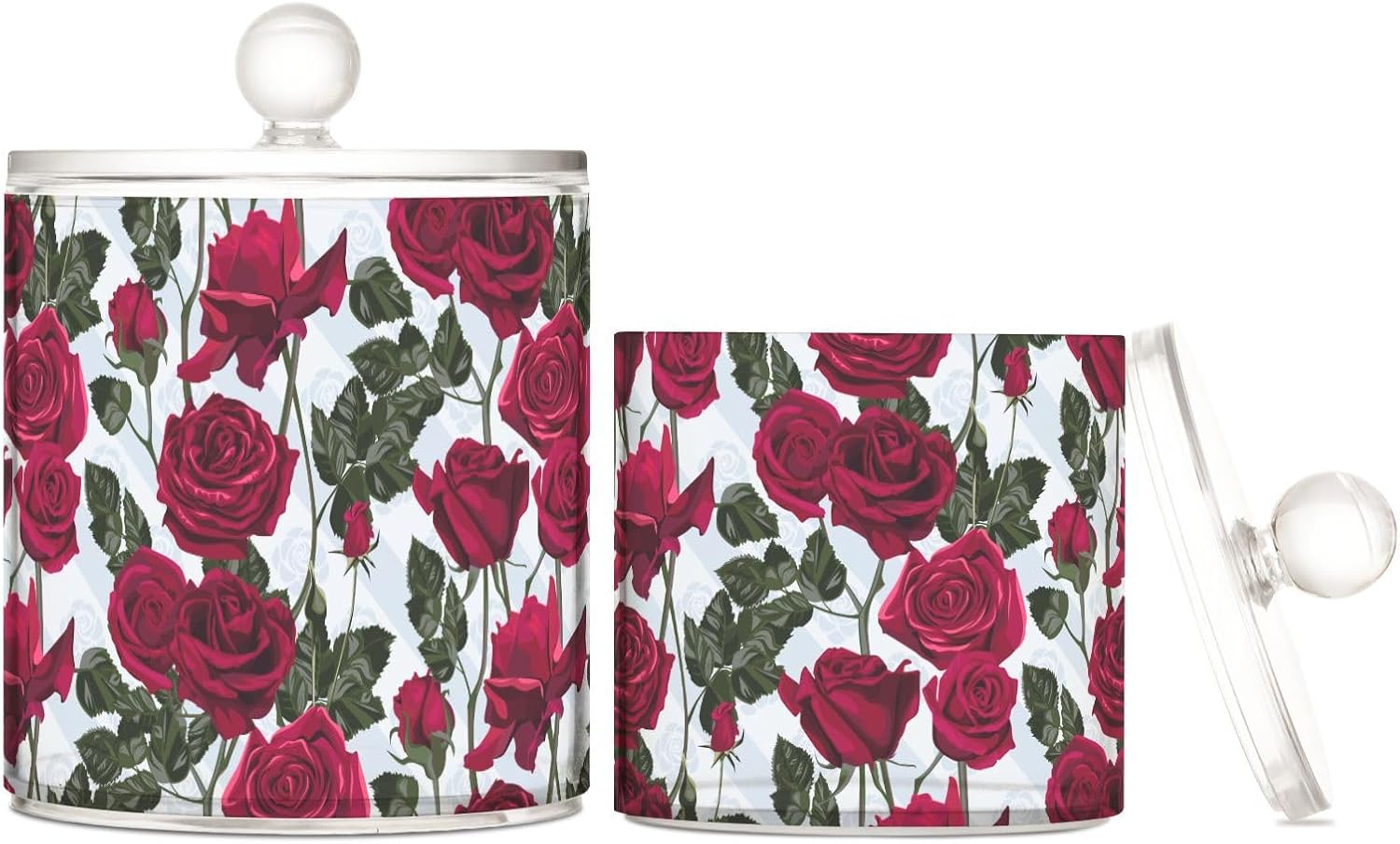 Roses Flowers Jars with Lids Plastic Jars Bathroom Containers Canister Jar Cotton Pad Holder for Dorm Room Essentials for College Students Girls
