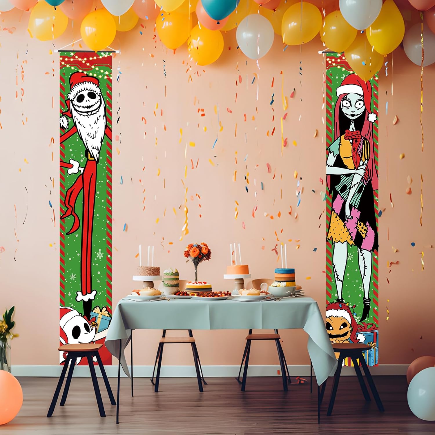 Jack Sally Banners – Letreros para porche, decoración de Navidad, pesadilla, decoración de Navidad, fiesta al aire libre