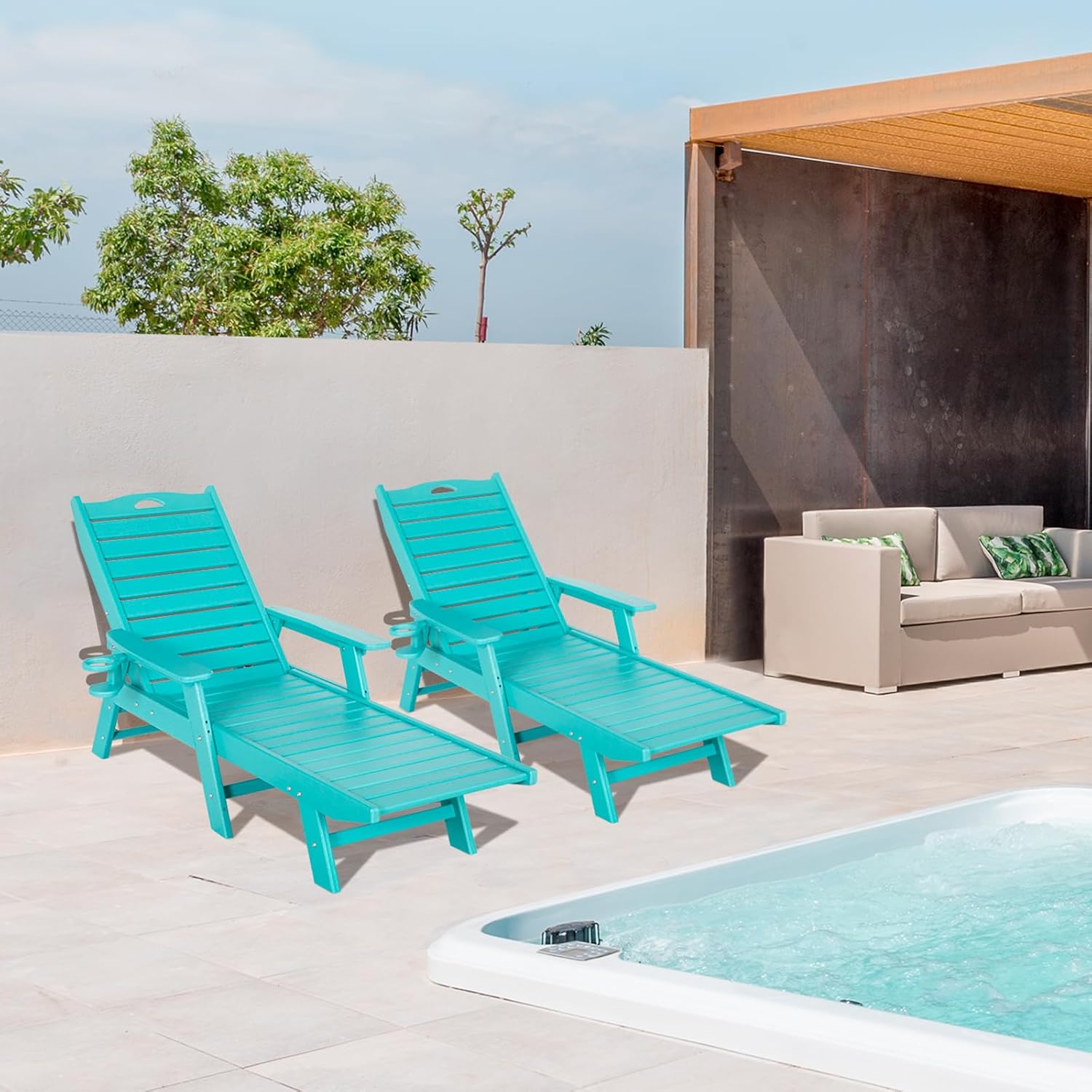 nalone Chaise Lounge para exteriores con respaldo ajustable de 5 posiciones, silla de descanso de polietileno de alta densidad para soportar