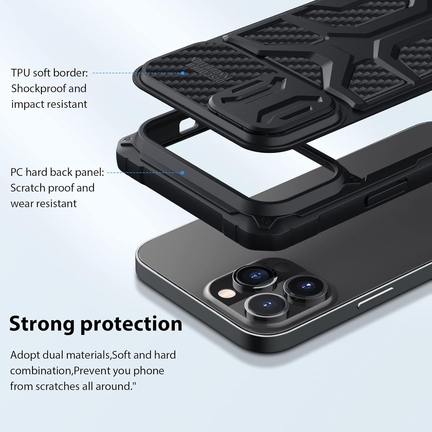 Nillkin – Funda para iPhone 13 Pro Max con funda para cámara, funda de grado militar con protección de lente de cámara deslizante para hombres y
