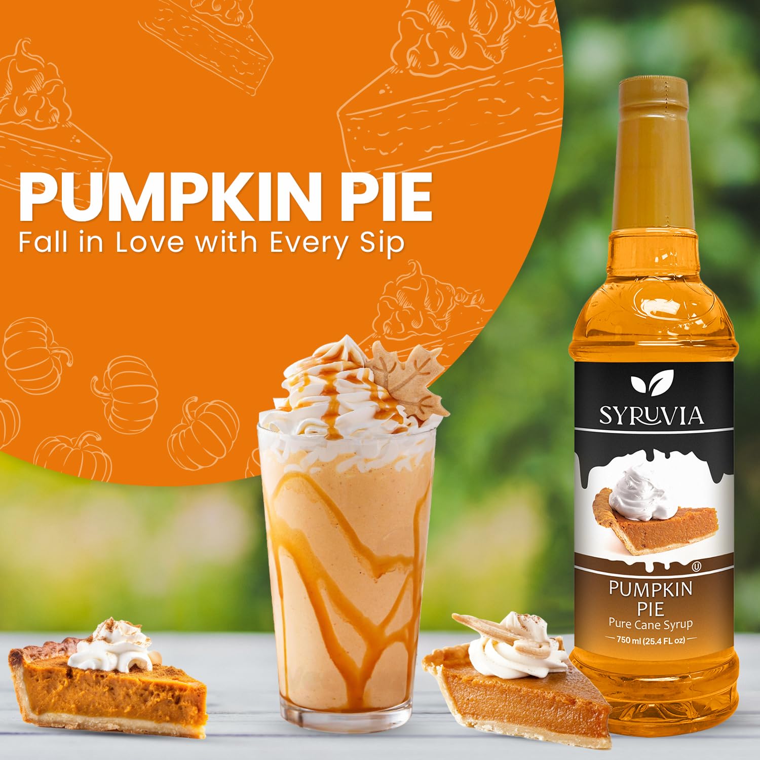 Syruvia Jarabe de pastel de calabaza para café, delicioso jarabe de café de pastel de calabaza, 25.4 onzas líquidas, Kosher, sin gluten, perfecto