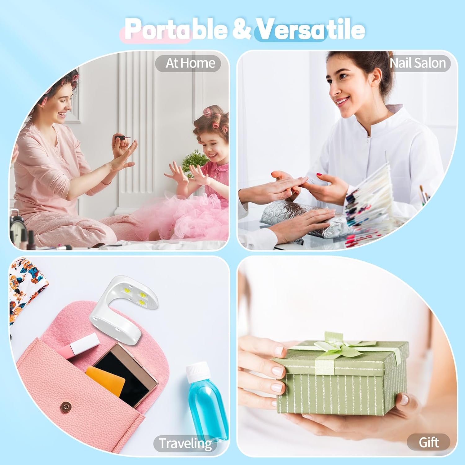 Luz UV para uñas, mini luz de curado de uñas, secador de uñas USB para secado rápido, lámpara de uñas LED UV de 16 W para uñas de gel, secador de