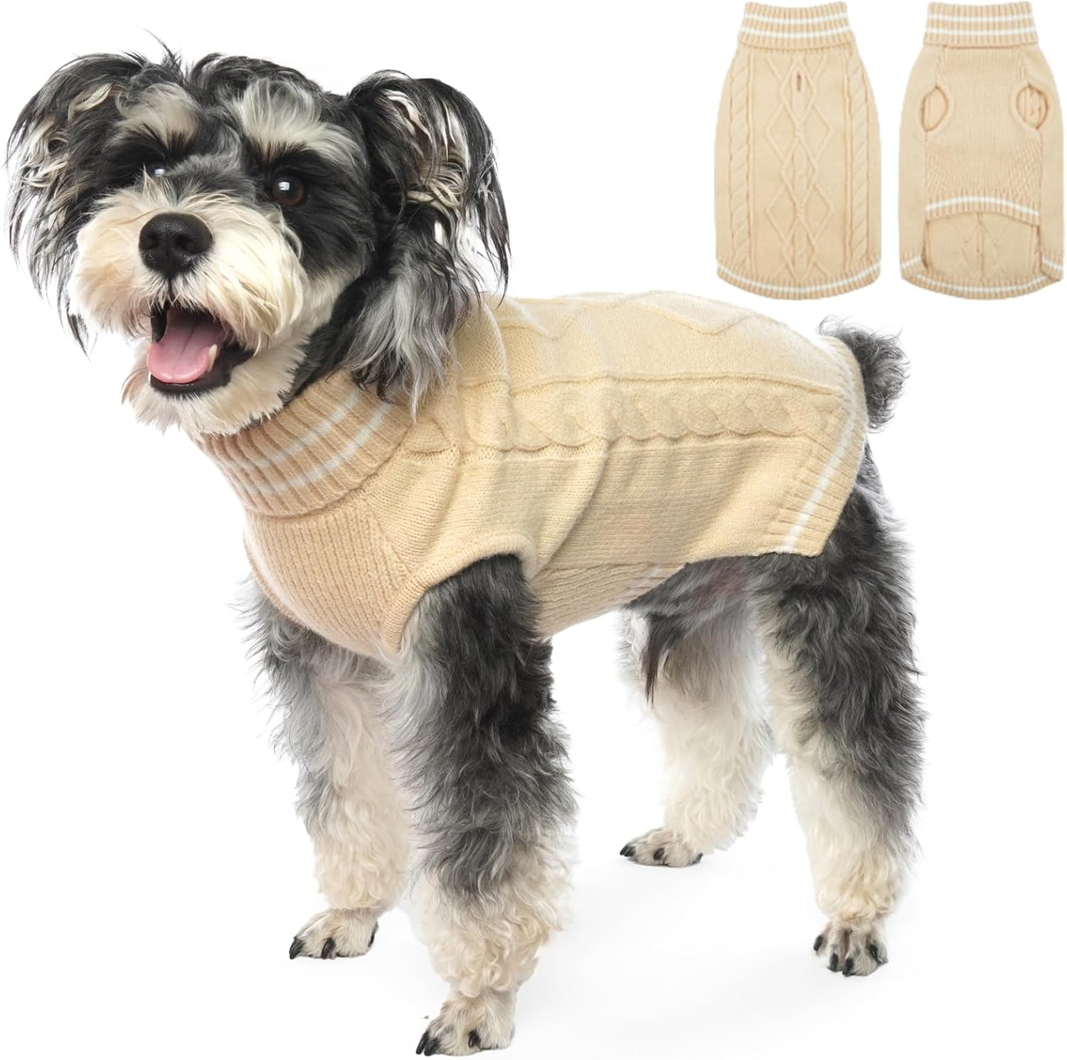 ROZKITCH Suéter pequeño para perro, suéter de punto para clima frío para otoño e invierno, suéter de cuello alto para perro, ropa clásica gruesa y