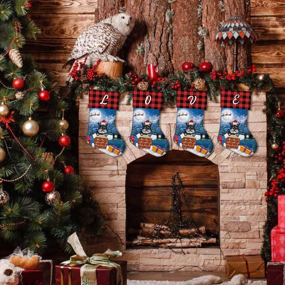 MALIHONG Paquete de 1 calcetín personalizado de Navidad con diseño de búfalo rojo a cuadros con encantador perro, gran danés, copo de nieve,