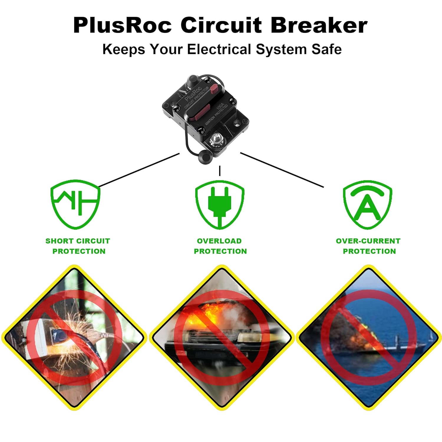 PlusRoc Disyuntor de amplificador con interruptor de reinicio manual para motor de arrastre de barco, remolque, camión, vehículo RV