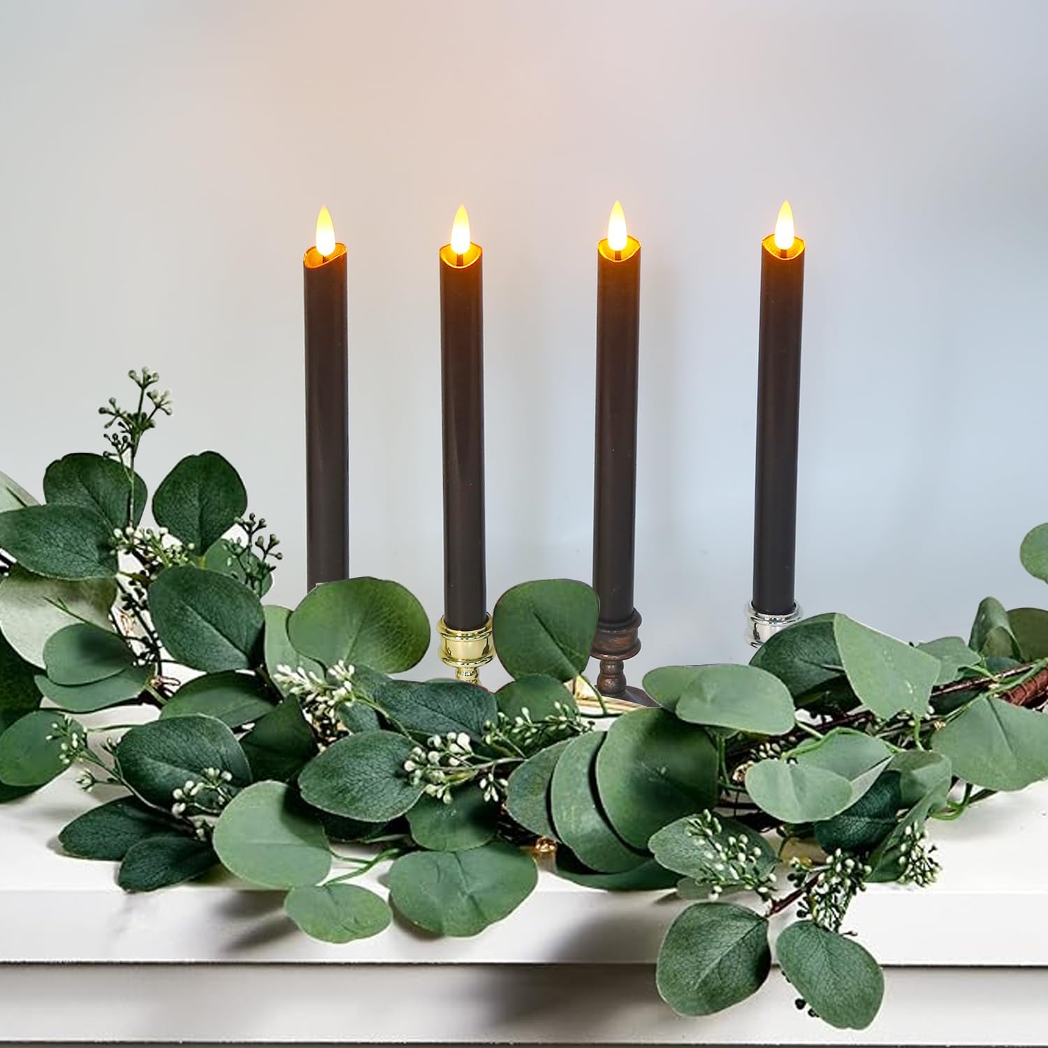 salipt Velas cónicas negras sin llama parpadeantes con temporizador y control remoto de 10 teclas, funcionan con pilas, LDE cálidas velas de cera