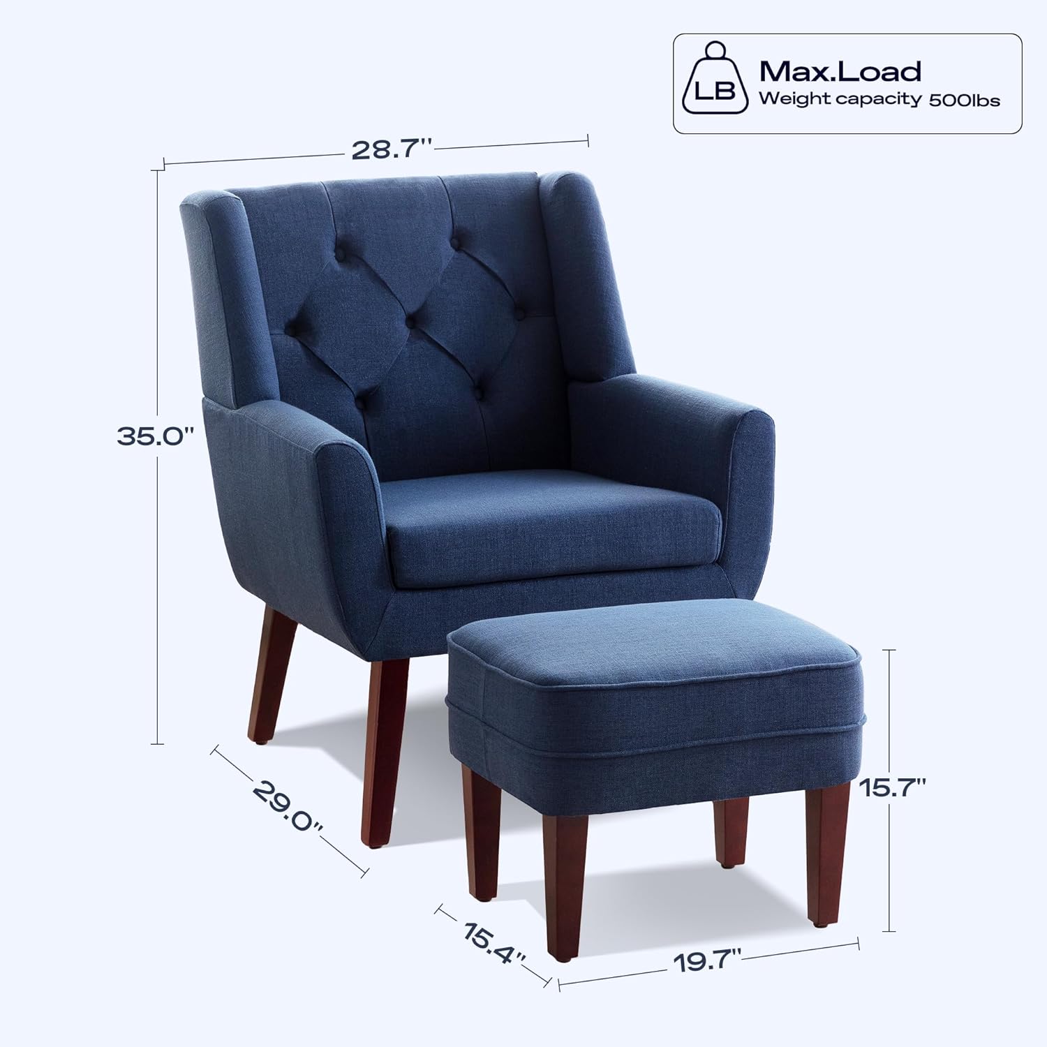 HUIMO Silla decorativa con otomana, sillón tapizado con botones, sofá de tela de lino, silla de lectura para sala de estar, silla para dormitorio,