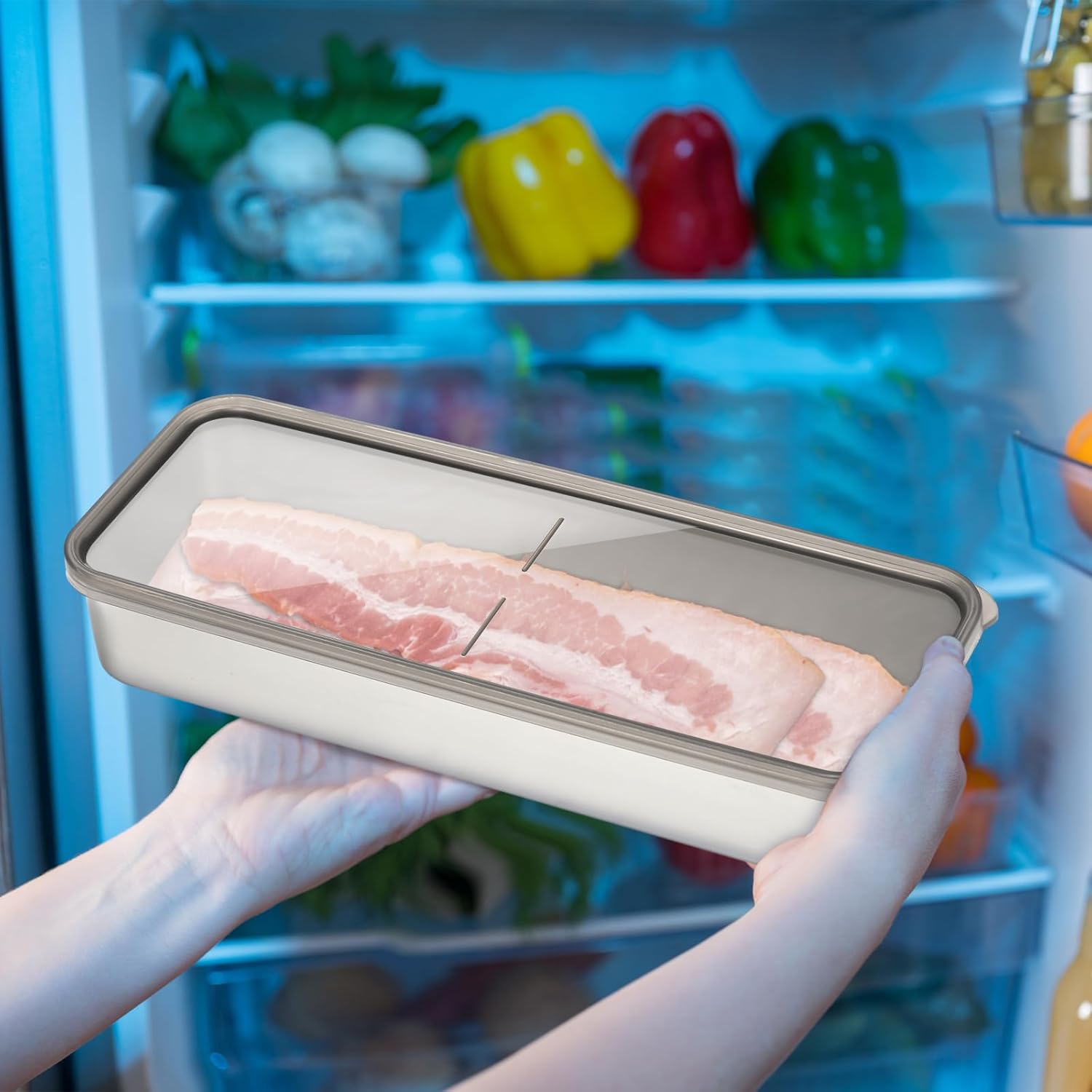 Recipientes de tocino de queso para refrigerador, de acero inoxidable, herméticos, para almacenamiento de carne de delicatessen, para refrigerador,