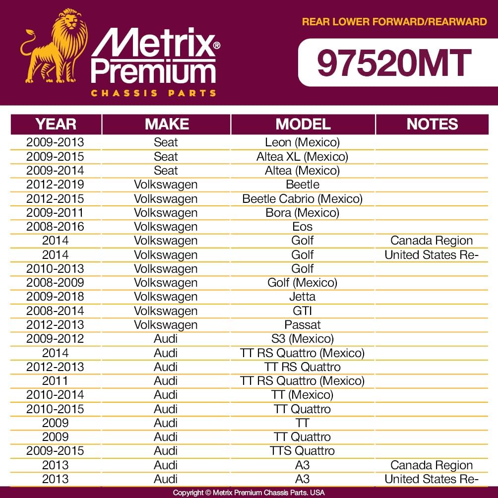 Metrix Premium 4 piezas LR trasero inferior delantero y LR trasero inferior trasero trasero RK642013, RK642309 compatible con Audi A3, A3 Quattro,