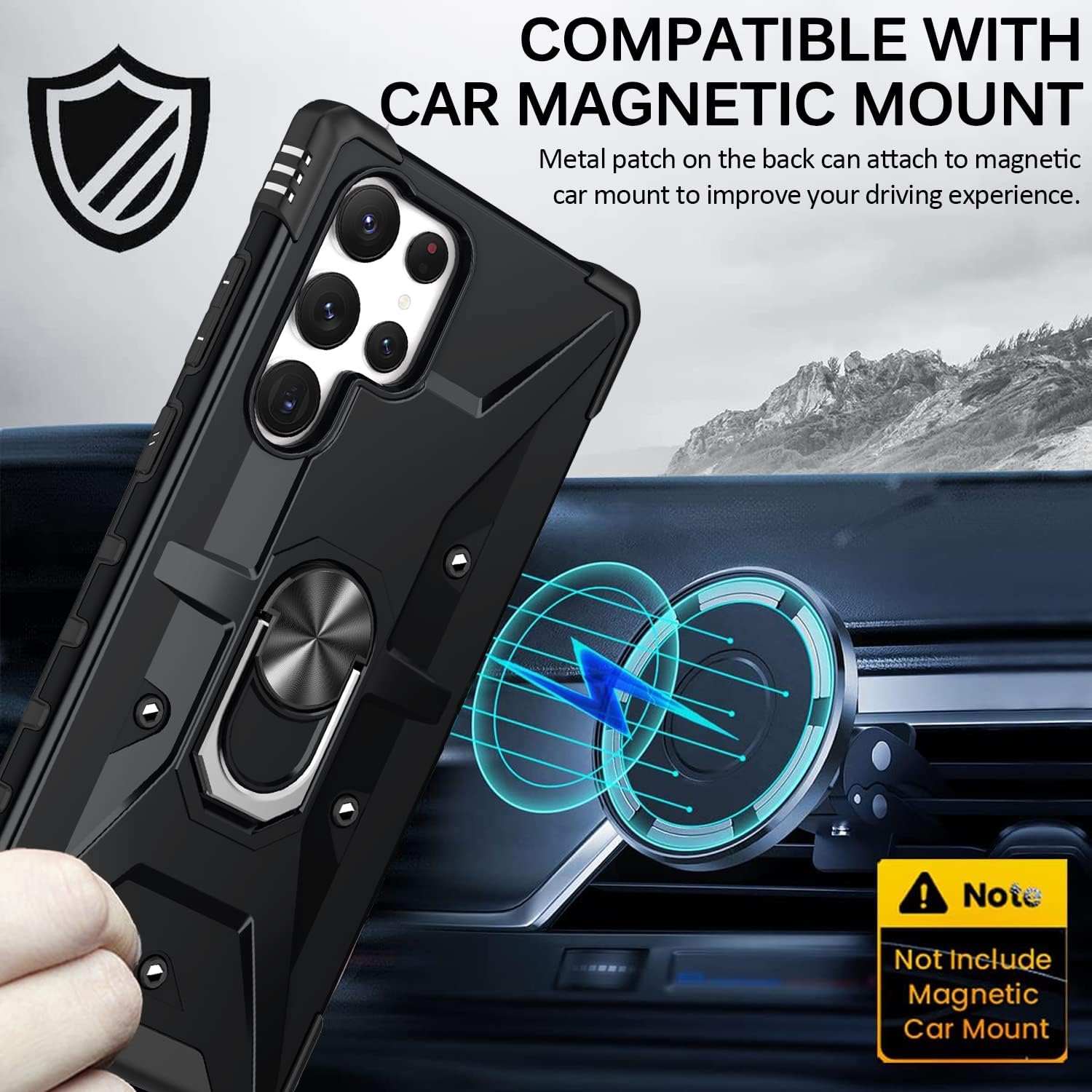 Miimall Funda compatible con Samsung Galaxy S23 Ultra, funda S23 Ultra con soporte de anillo y soporte giratorio y funda antideslizante a prueba de