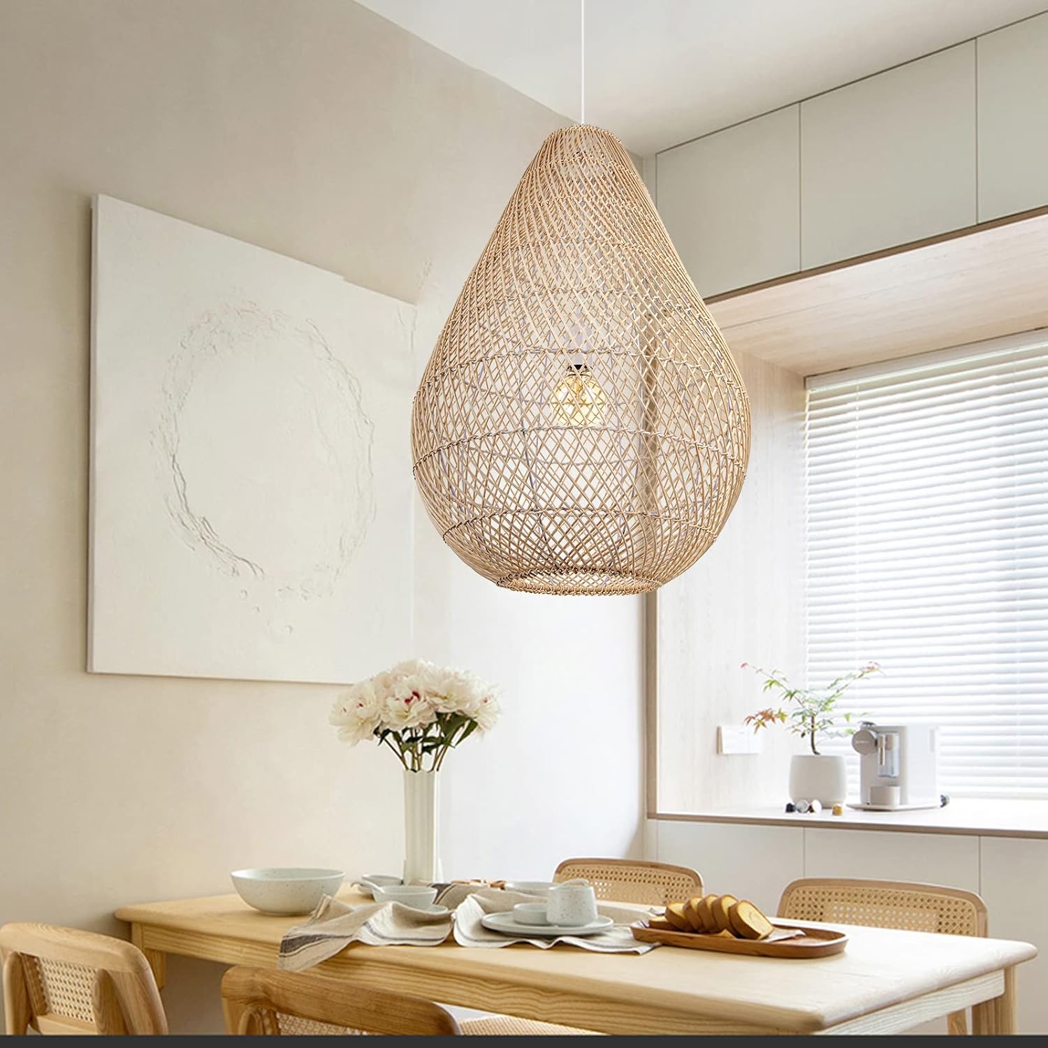 Arturesthome Lámpara colgante tejida de granja, lámpara de techo colgante de ratán rústico para cocina, isla, cafetería, sótano, pasillo, vestíbulo