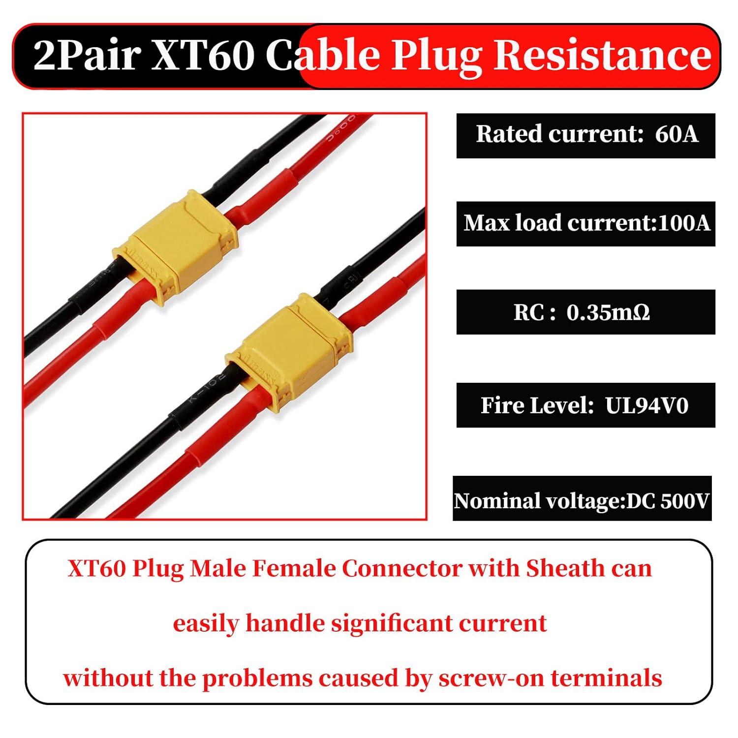 2 pares de conectores hembra y macho XT60, cable de silicona de 14 AWG con tapa protectora de aislamiento de goma para RC Drone Car Lipo cargador de