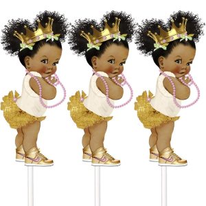 Little Gold Princess – Centros de mesa de decoración de mesa, juego de 3 centros de mesa de princesa afroamericana Little Gold Princess – Centros de mesa de decoración de mesa, juego de 3 centros de mesa de princesa afroamericana
