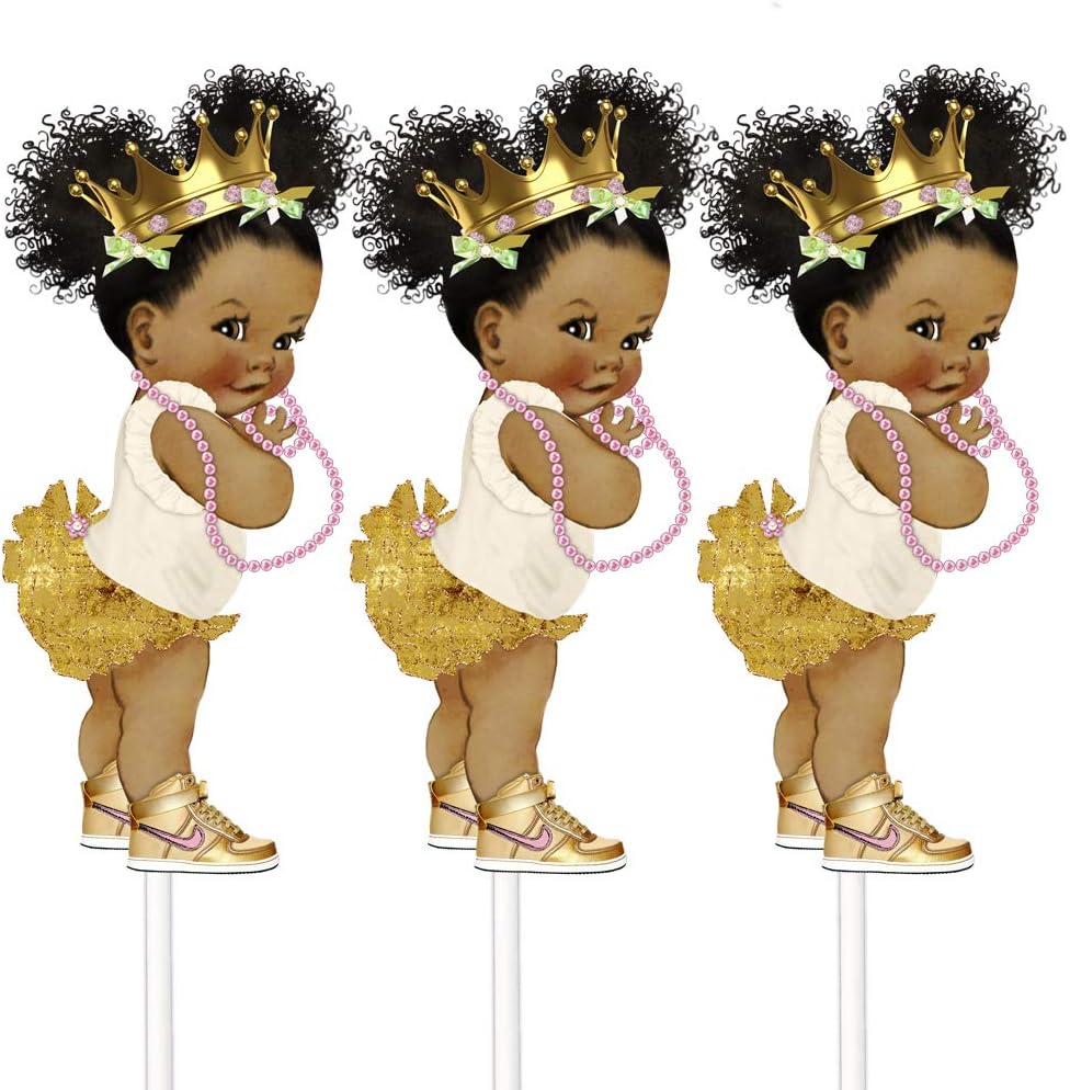 Little Gold Princess – Centros de mesa de decoración de mesa, juego de 3 centros de mesa de princesa afroamericana