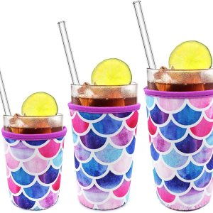 Paquete de 3 fundas reutilizables de neopreno reutilizables para taza de café helado, fundas reutilizables para bebidas frías y calientes (sirena) Paquete de 3 fundas reutilizables de neopreno reutilizables para taza de café helado, fundas reutilizables para bebidas frías y calientes (sirena)