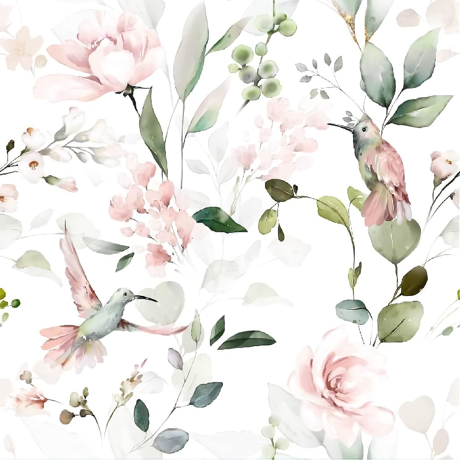 Meihodan Papel tapiz autoadhesivo vintage con peonía rosa, diseño de flores, pájaros, papel tapiz extraíble, para cubrir la pared, cajón de estante