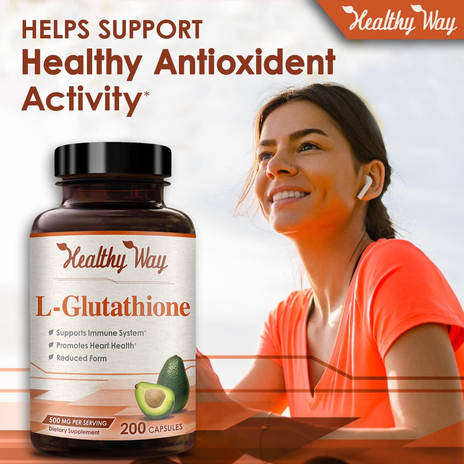 Healthy Way Reducido Glutatión 500mg Suplemento 200 Cápsulas L-Glutatión