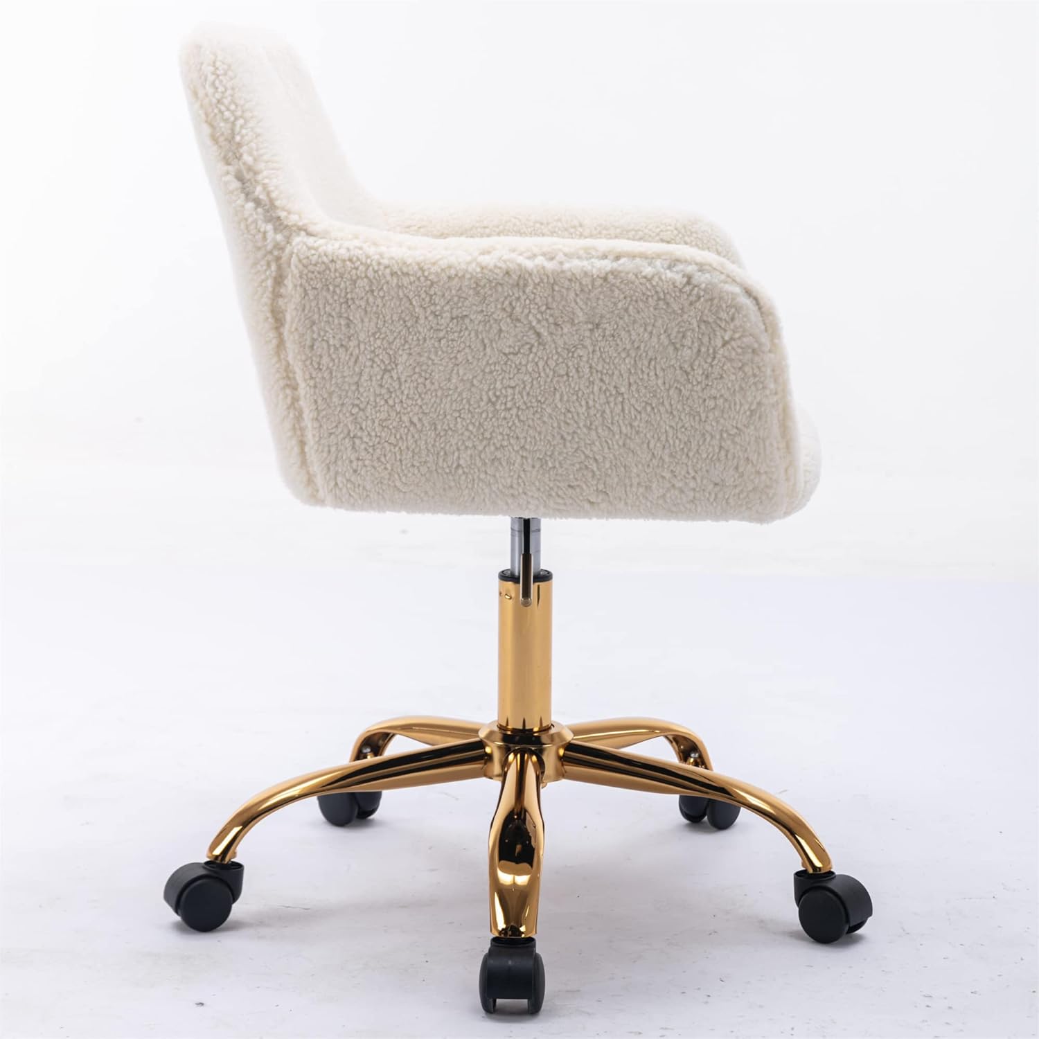 Silla de tocador de piel sintética para niñas, silla de escritorio peluda con ruedas, bonita silla de maquillaje esponjosa, cómoda silla de