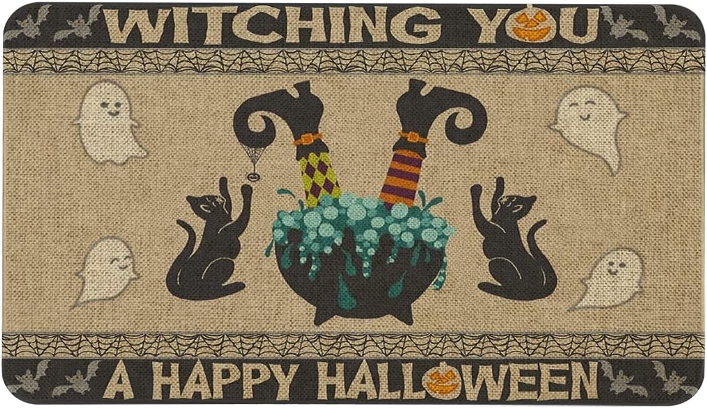 Tapete de puerta de Halloween de 30 x 17 pulgadas Witching You A Happy Halloween, tapete de entrada para interiores y exteriores, tapete