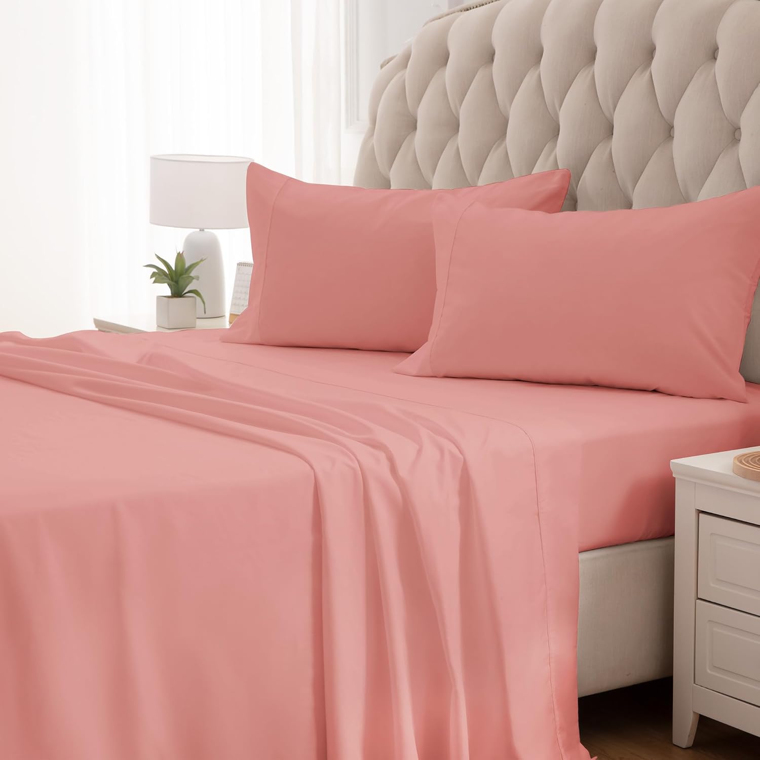 Sleep Zone – Juego de sábanas suaves y frescas de 4 piezas sábana bajera, encimera y fundas de almohada, no se arrugan ni se decoloran, bolsillo