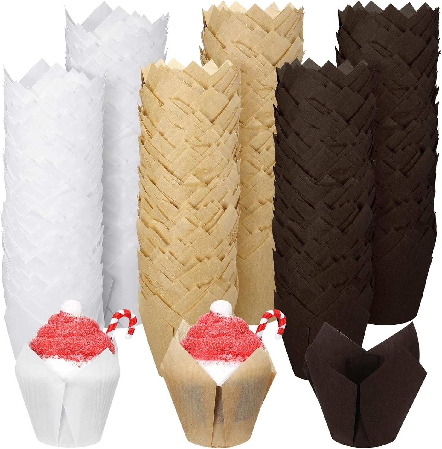 600 piezas de tamaño mini de tulipanes para cupcakes, mini tazas para hornear, antiadherentes, resistentes a la grasa, para magdalenas,