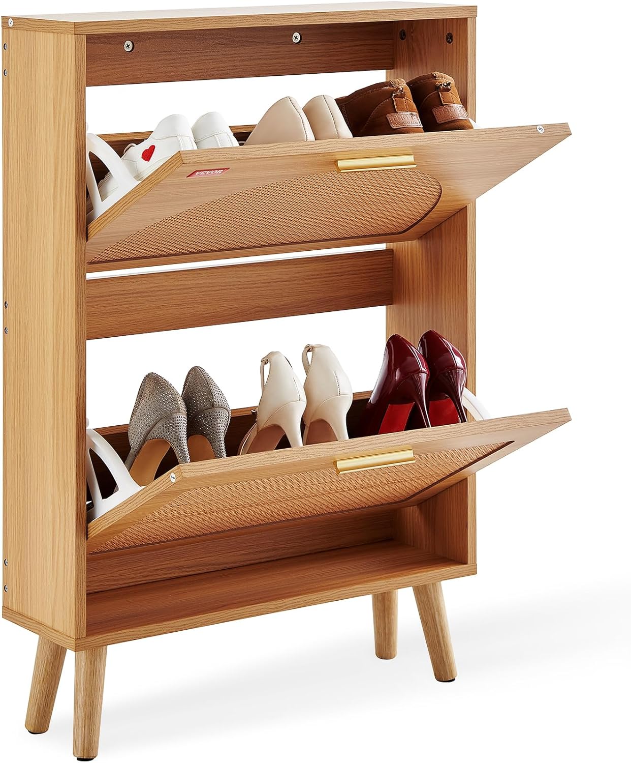 VEVOR Shoe Storage Cabinet for Entryway, 23.6″ D x 6.6″ W x 34.5″ H, Wood Color