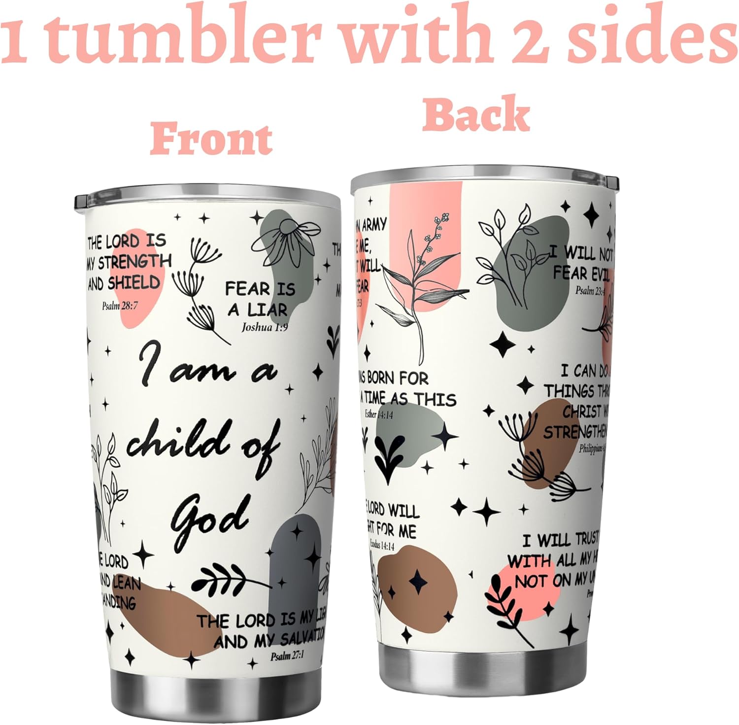 Regalos cristianos para mujer, vaso de acero inoxidable de 20 onzas, regalo inspirador de fe religiosa Jesús Dios, versículo bíblico