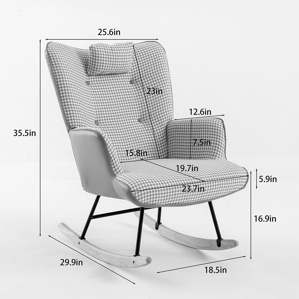 Mecedora para guardería, cómoda mecedora con respaldo de ala con pata de gallo suave y tela de cuero, silla reclinable para sala de estar,