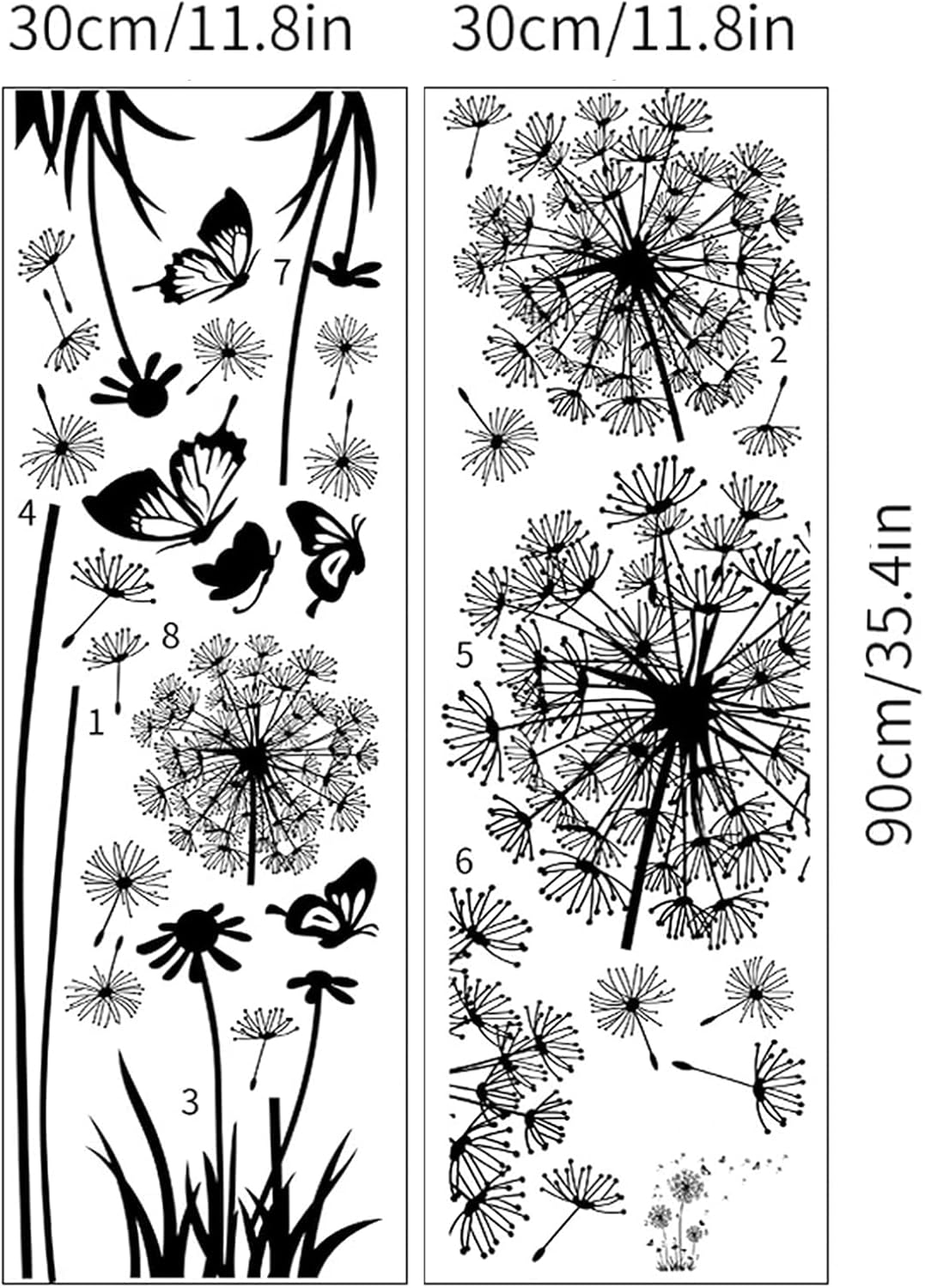 DUCTIAIARY Adhesivos autoadhesivos de pared de diente de león y mariposa para sala de estar, sofá, dormitorio, fondo, calcomanías decorativas (2