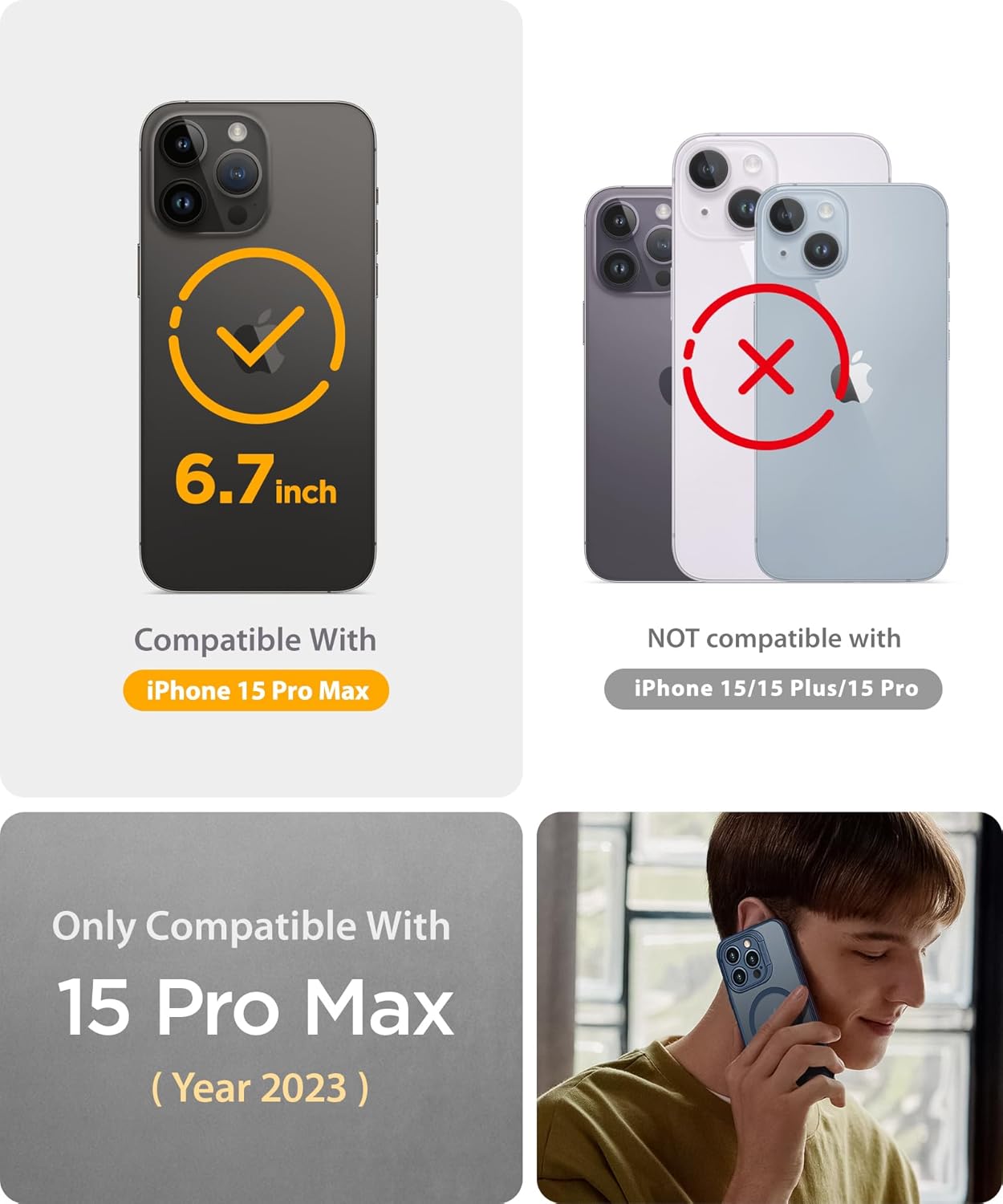 Funda diseñada para iPhone 15 Pro Max, potente atracción magnética soporte de protector de cámara protección contra caídas de grado militar cubierta